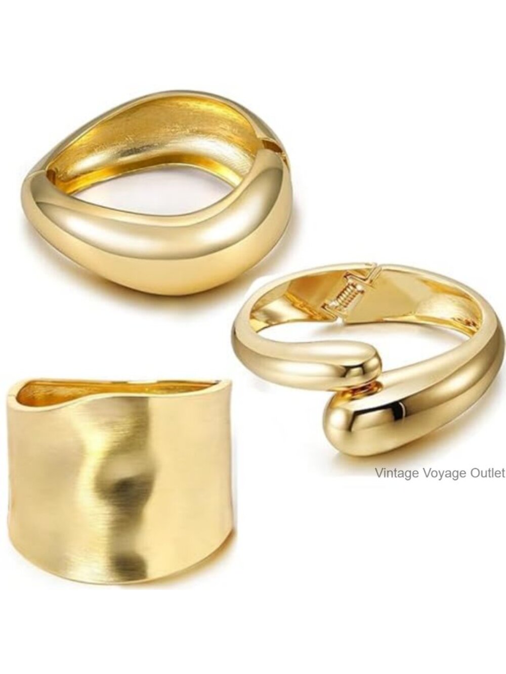 Chunky Gold Cuff Bracelets Set 3pcs Layering Bangles for Women